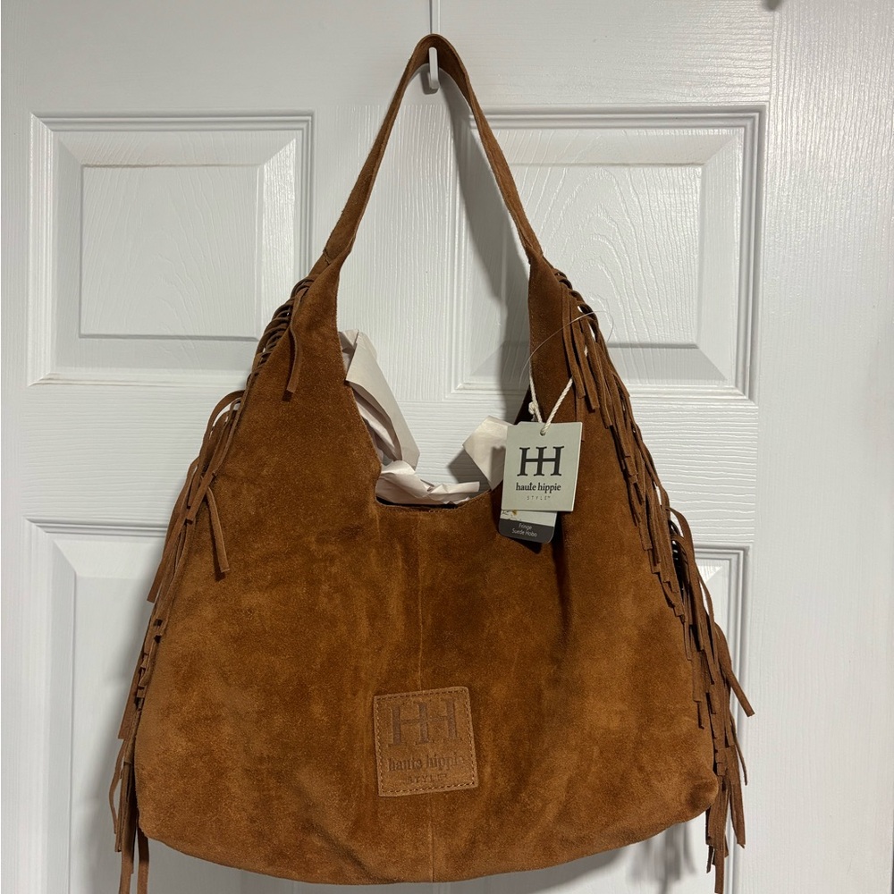 Haute Hippie Tan Suede Fringe Hobo Bag